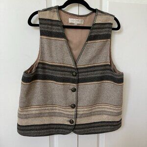 Vintage Easy Wear Vest Mens L Grandpa Stripe Wool Blend Neutral Academia